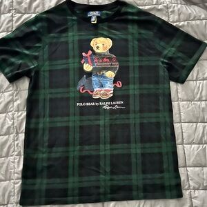 Ralph Lauren Green and Navy Blue Plaid Bear Tee